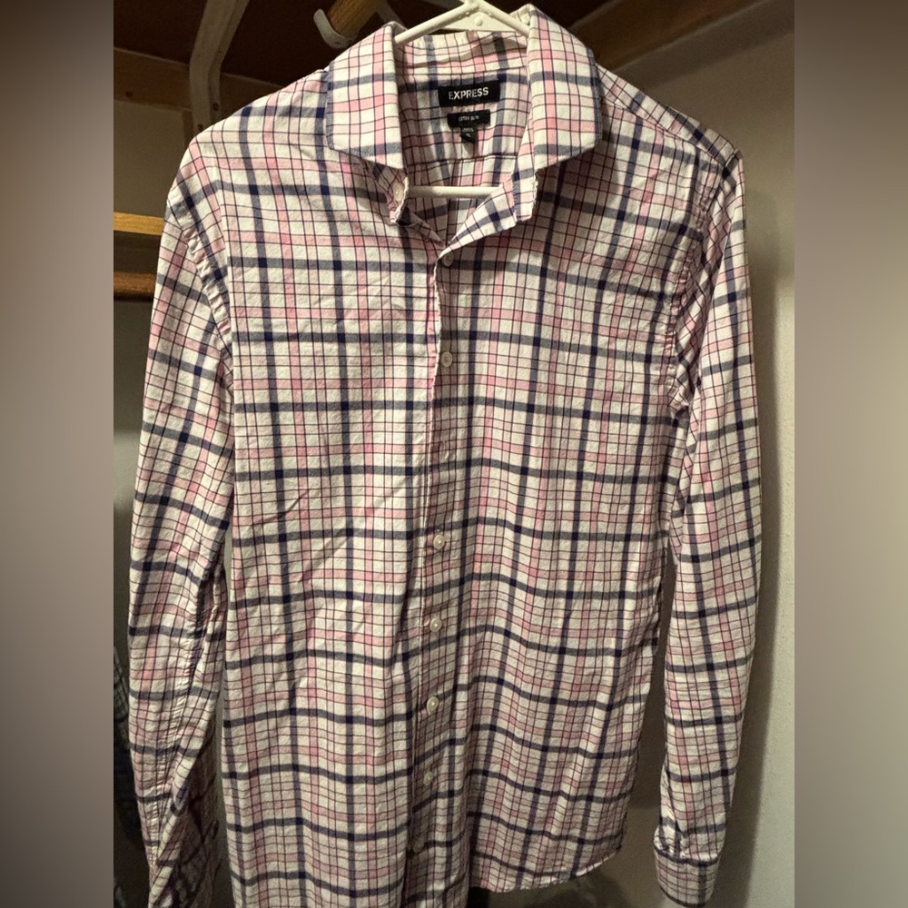 Express Pink and Blue Plaid Casual Shirt